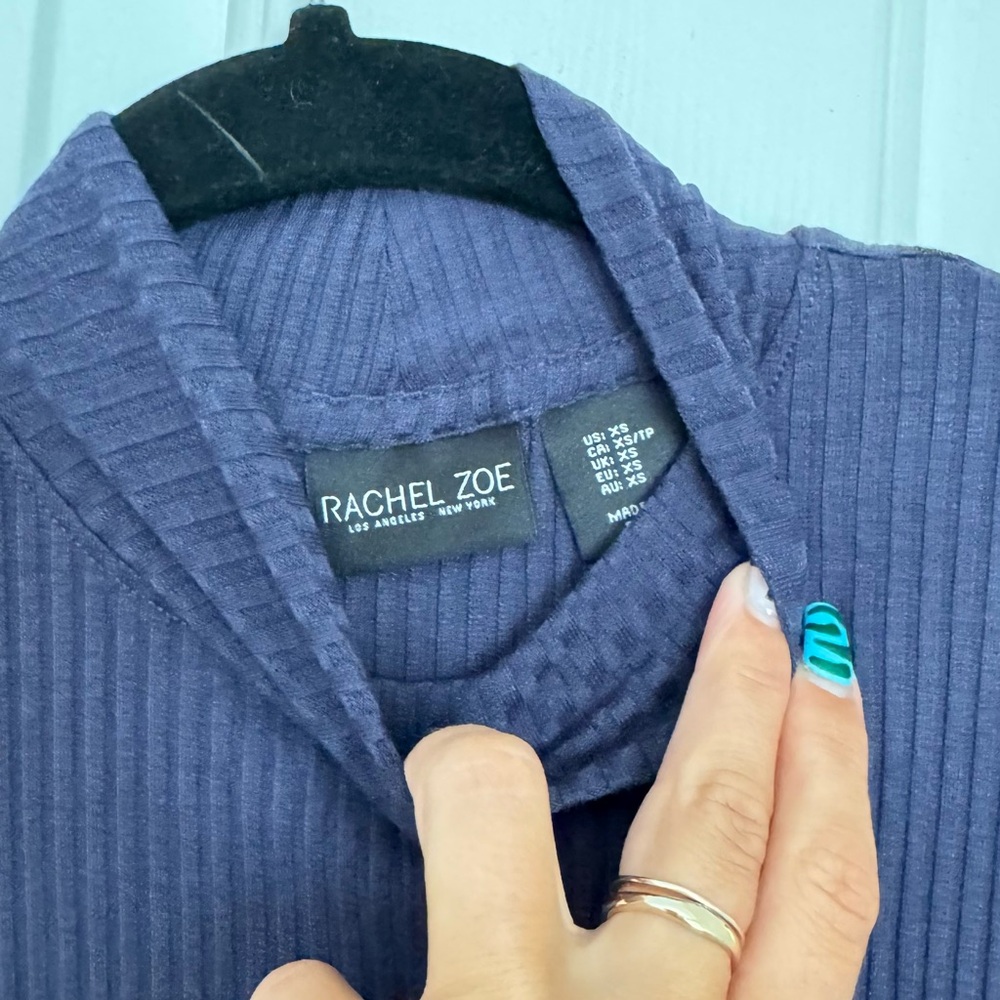 Rachel Zoe Navy Ribbed Knit Top